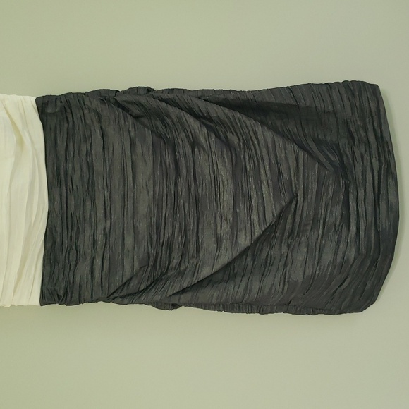 Suzi Chin For Maggie Boutique Sleeveless Mini Dress 8 White Gray Ruched Stretch - Picture 4 of 14